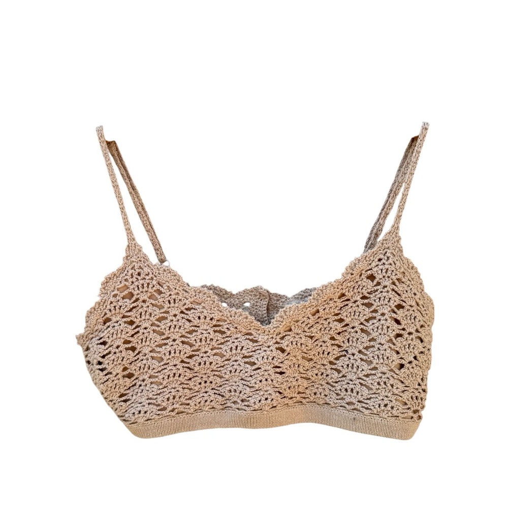 Crochet Bralette Forever 21 — Taupe Comfort Y2K Lace Crop, Size M